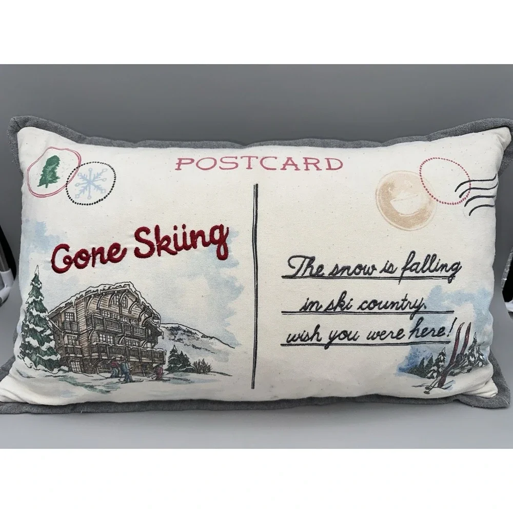 Aspen & Pine Ski Postcard Lumbar Pillow Cabin Lodge Winter Decor